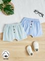 SHEIN 2pcs/Set Baby Boys' Casual Retro Striped Shorts For Spring And Autumn