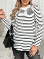 SHEIN Maternity Striped And Printed Long Sleeve T-shirt