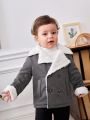 SHEIN Baby Boy Double Breasted Teddy Lined Coat Without Sweater