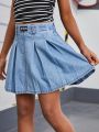 SHEIN Girls' (Big) Denim Pleated Skirt