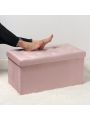 Storage Ottoman Cube, Pink Velvet Tufted Folding Ottomans with Lid, Storage Shoes Box Toys Chest, Footstool Rest Padded Seat for Bedroom Living Room
