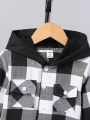 SHEIN Single Piece Boys' Plaid Color Block Hooded Jacket