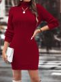 Ribbed Turtleneck Knitted Slim Fit Sweater Dress