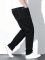 Men's Plus Size Solid Color Denim Jeans With Slanted Pockets