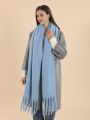 1pc Solid Color Circle Yarn Tassels Scarf Shawl, Outdoor Blanket, Nap Blanket, Windproof & Warm Cape, Suitable For Daily Use
