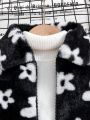 Tween Girl 1pc Floral Pattern Zipper Fuzzy Coat