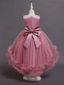 Young Girl's Glitter Mesh Tutu Dress With Bow Decoration For Party, Casual Wear, Wedding