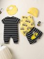 SHEIN 6pcs/Set Newborn Baby Boys' Cute Car Printed Short Sleeve Gift Set For Daily Wear In Spring And Autumn