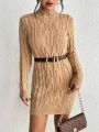 SHEIN Privé High Neck Cable Knit Sweater Dress Without Belt