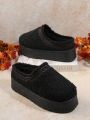 Women'S Black Thick Bottom Warm Loafers