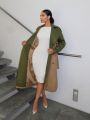 SHEIN SXY Two Tone Double Breasted Belted Trench Coat