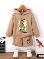 SHEIN Young Boy Casual Long Sleeve Sweatshirt With College Letter & Dinosaur Print And Shorts Set