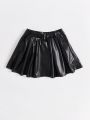 SHEIN Young Girl Solid PU Leather Skirt