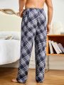 2pcs/Set Men's Casual Plaid Pajama Set