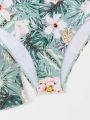 Teen Girls' Strappy Floral Print Bikini Swimsuit With Cover Up Set