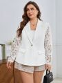 SHEIN BIZwear Plus Size Lace Patchwork Lapel Blazer Jacket