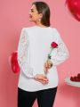 EMERY ROSE Plus Size Lace Lantern Sleeve Top With V-neckline