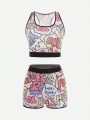 Teen Girl's Cartoon Printed Tight-Fitting Underwear Set