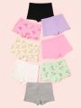 Young Girls' 8pcs/Set Cartoon Printed Panties And Bowknot Decorated Solid Color Panties