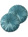 Set of 2 Decorative Round Pleated Throw Pillows, Classy Accent Pumpkin Throw Pillows with Center Button, Vintage Velvet Floor Pillow for Sofa Couch Vanity Chair Bed, 14.5
