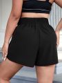 SHEIN Running Plus Grommet Lace Up Waist Contrast Binding Sports Shorts