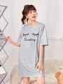 SHEIN Teenage Girls' Knitted Solid Color Eyelash & Letter Print Casual Homewear
