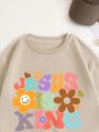 Plus Floral & Slogan Graphic Thermal Lined Sweatshirt