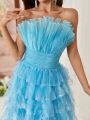 SHEIN Belle Shell Design Fairy Tiered Maxi Evening Dress For Women (Heavy Work)