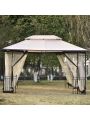 13 Ft. W x 9.7 Ft. D Iron Patio Outdoor Gazebo, Double Roof Soft Canopy Garden Backyard Gazebo with Mosquito Netting Suitable for Lawn, Garden, Backyard and Deck