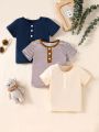 3pcs/Set Baby Boy's Casual And Fashionable Short-Sleeved Polo Shirts With Crew Neckline