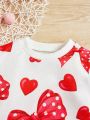 Baby Girls' Casual Heart & Bowknot Print Sweatshirt, Suitable For Traveling, Daily Wear