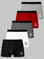 5pcs/Set Men'S Color Block Letter Print Boxer Briefs