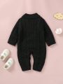 Baby Boys' Collared Button-up Decorated Sweater Romper