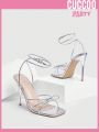 Cuccoo Party Collection Women Shoes Fashion Square Toe Elegant Silver High Heel Sandals