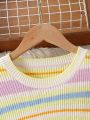Teenage Girls' Striped Drop Shoulder Long Sleeve Sweater And Shorts Set