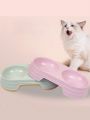 1pc Random Double Bowl Easy-to-clean Plastic Pet Bowl For Cats And Dogs