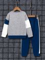 Toddler Boys' Fashionable Casual Color Block Long Sleeve Sweatshirt And Sweatpants Set