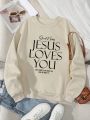 Plus Size Round Neck Casual Sweatshirt With Text Print