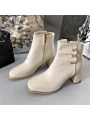 2022 Autumn Winter Fashionable Short Boots For Women With Chunky Heel, French Style Pointed Toe, Side Zipper, Sexy And Stylish
