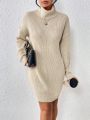 SHEIN Essnce Women's High Neck Drop Shoulder Sweater Dress
