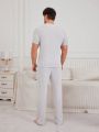 Men'S Short Sleeve Henley Style Sleepwear Set