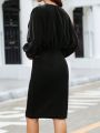 SHEIN Clasi Ladies' Velvet Lantern Sleeve Dress