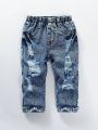 Baby Boys' Vintage Heavy Industry Washed Loose Streetwear Distressed Reverse Denim Jeans