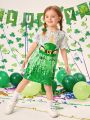 SHEIN Kids SUNSHNE Toddler Girls' Cartoon Printed Dress With Imitation Pearl Decor