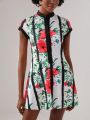 ZETTE Floral Print Contrast Binding Dress
