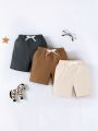 SHEIN 3pcs/set Toddler Boys' New Formal & Leisure Solid Color Shorts, Cool & Comfortable For Spring And Summer