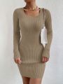 SHEIN Essnce Scoop Neck Ribbed Knit Sweater Dress