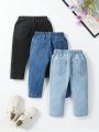 Baby Girl 3pcs Elastic Waist Solid Jeans
