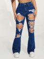SHEIN Teen Girl's Y2K Spring And Summmer Trendy Solid Washed  Ripped Flared Denim Jeans, Girls Summer Clothes Concert Outfits