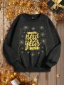 SHEIN Tween Boys' Casual Long Sleeve Round Neck New Year Printed Sweatshirt, Suitable For Autumn And Winter